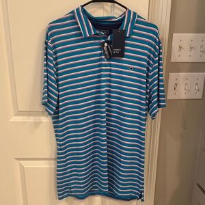 Crown & Ivy Men's Polo - Blue and Pink Stripes